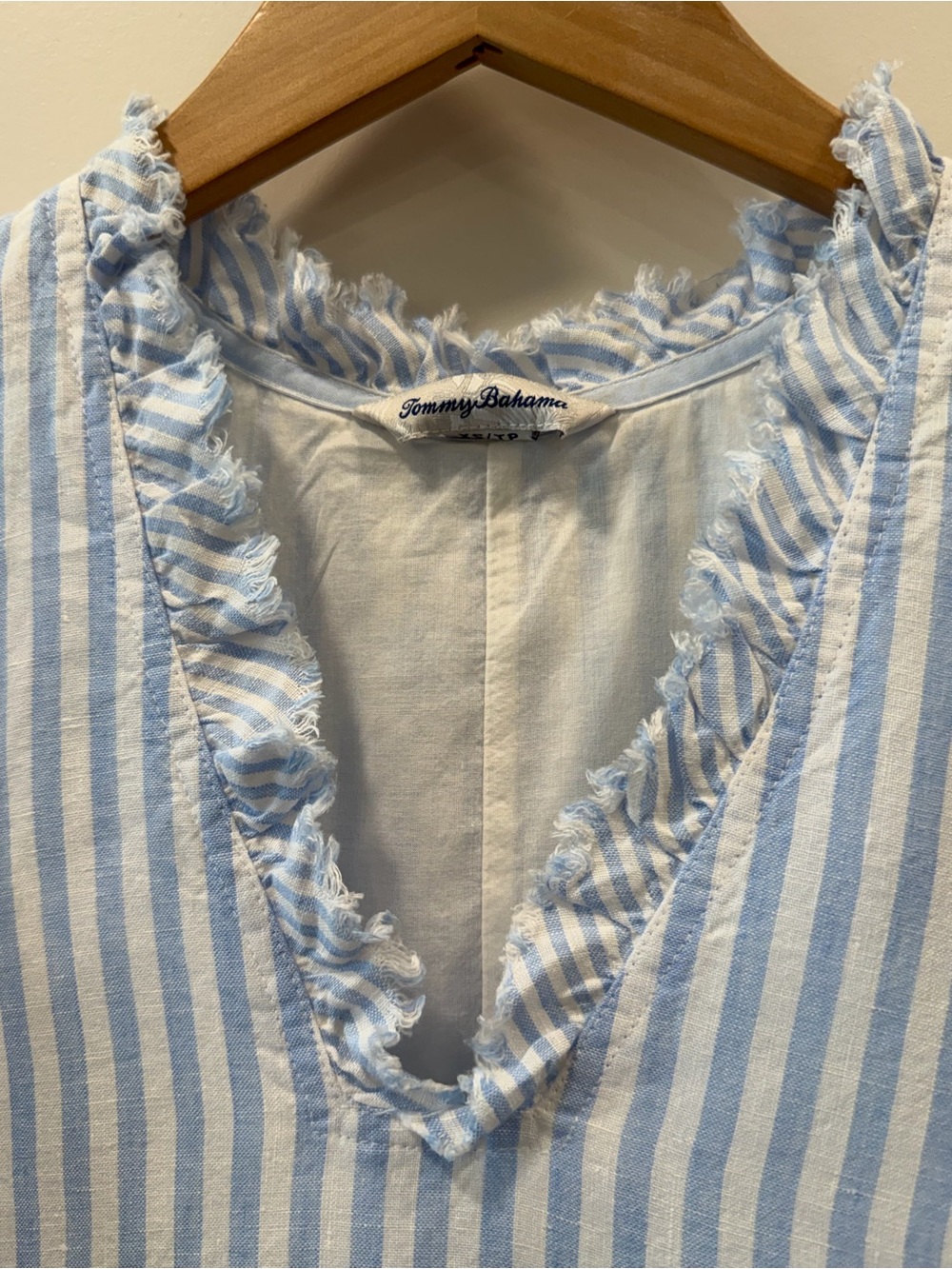 Tommy Bahama Blue and White Linen Striped V-Neck Shift Dress - Picture 3 of 4